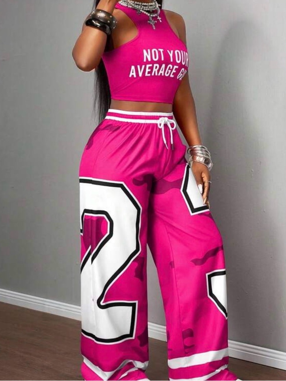 Hot Pink Wide-Leg Graphic Pants - Athletic Streetwear